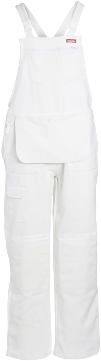 Bib and Brace Painters Overalls, Men's & Women's Workwear, 100% Absorbent Cotton Drill Fabric, White Painting Overalls, Decorators Dungarees, With Painters Pouch, 31" Leg Length, Sizes S-XXXL