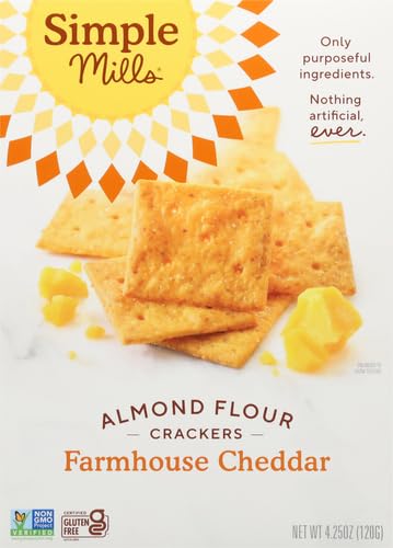 Image of Simple Mills Almond Flour Crackers, Farmhouse Cheddar - Gluten Free, Healthy Snacks, Plant Based, 4.25 Ounce (Pack of 2)