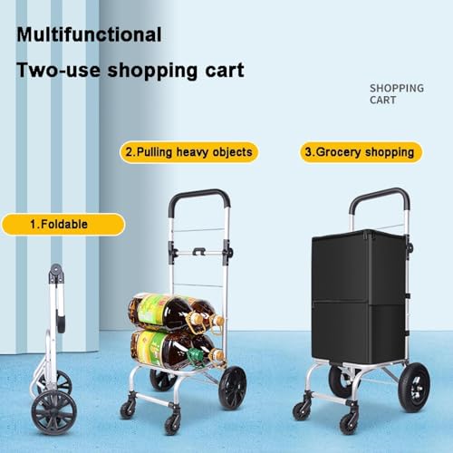Faltbarer Einkaufswagen, große Kapazität, Gepäcktasche, für Zuhause, Lebensmittelwagen, Universal-Rad, Anhänger, 50 kg Tragkraft – Bild 3
