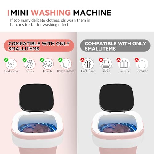 EURCRBU Portable washing machine,Mini Washer, 12L upgraded large capacity foldable Washer, 3 Modes Timing Cleaning, for Socks, Baby Clothes, Towels and Small Items - Pink