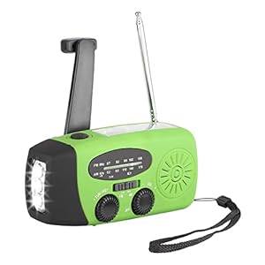 FAOKZE Radio op zonne-energie, draagbare zwengelradio, 2000 mAh, voor buiten, camping, op zonne-energie, AM/FM met zaklampfunctie voor camping en outdoor (groen)
