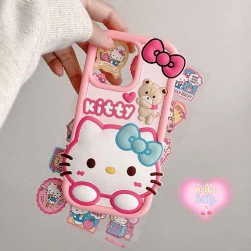 Image of COVERLY for iPhone 12 Pro 3D Cartoon Hello Kitty Case,Full Protective Bow Cat Girly Kitty Doll Back Case Teddy Bear Cute Soft Silicone Stylish Fashion Aesthetic Cover for Apple iPhone 12 Pro