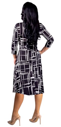 Image of Womens Plus Size Summer Dresses Sexy V Neck Midi Dress Faux Wrap Dress 3 /4 Sleeve Boho Casual Floral A-Line Skirts