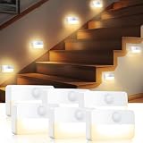 AMIR 6 Pack Mini Motion Sensor Stair Light for Indoor, Battery-Powered LED Night Light, 40 Lumen 3000K, Cordless Closet Lights, Safe Lights for Stairs, Hallway, Bathroom, Kitchen, Cabinet