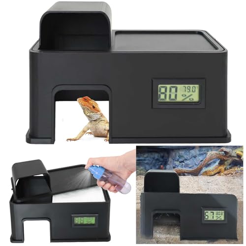 Reptile Humid Underground Cave Viewing Hide,with a Humidification Groove Equipped with a Temperature and Humidity Dish,Lizards,Corn Snake,Leopard Gecko Hideout Reptile Habitat Tank Enrichment.