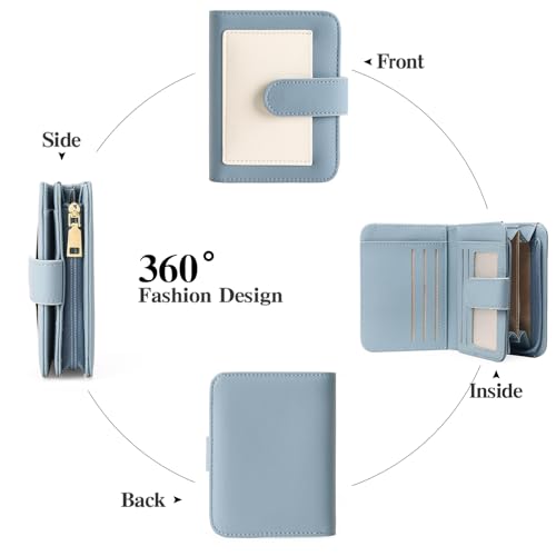 Image of GOIACII Small Wallet for Women RFID Blocking Bifold Wallets Ladies Card Holder Coin Zipper Pocket Blue