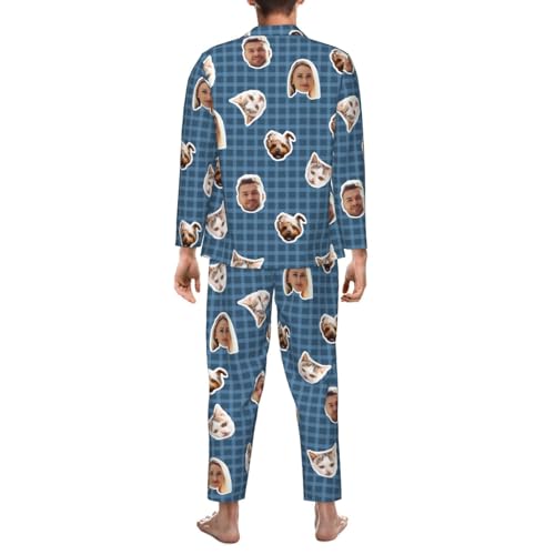 Pajamas Personalized Face Photo Matching Funny Women Men Sleepwear Christmas Family Dog Cat Long Pajama Set4