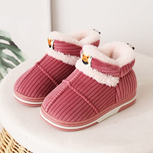 Childrens Shoes Winter Thick Furry Shoes Flat Heel Casual Home Cotton Shoes Cartoon Animal Snow (Pink, 7-8 Years)3