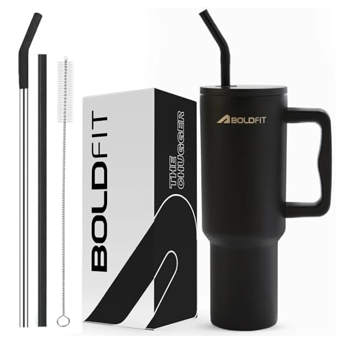 Image of Boldfit Tumbler Bottle with Lid and Straw 1.2L Stainless Steel Water Tumbler | Leakproof Travel Mug with Handle & Reusable Straw Sipper with Cleaning Brush 1200ml