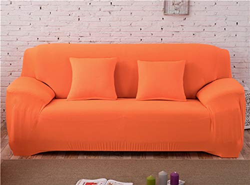 Housse de canapé extensible orange pour protéger un canapé d'angle usé - 2