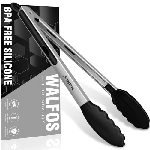 Walfos Küchenzange Grillzange Hitzebeständige Kochzange,Verdickter Edelstahl und BPA-freie Silikonspitzen, Great for Cooking, Grilling, 30.5cm Food tongs