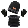 XNIVUIS 3 PCS Noir Garçons Ensemble Bonnet Écharpe Gant Ensemble Enfants Hiver Chaud Tricoté Bonnet Écharpe Polaire Tricoté Enfants Cache Cou Gants À Écran Tactile pour Garçons Filles 3-10 Ans (Noir)