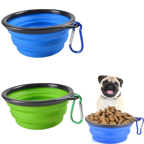 SULIUDAJI 2 cuencos plegables para perros de silicona con tapa y gancho (350 ml) adecuado para gatos...