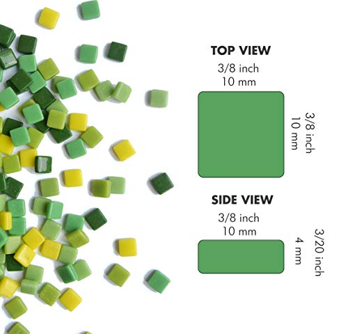 Mosaiko Green Mix 300G (10.5Oz) - Mosaic Glass Tiles For Crafts - Premium Quality Stained Square Pieces 1Cm X 1Cm (3/8 Inch) - Perfect For Home Decor, Diy Crafts, Pixel Art, Kid Play, Adult Hobbies #TOP2