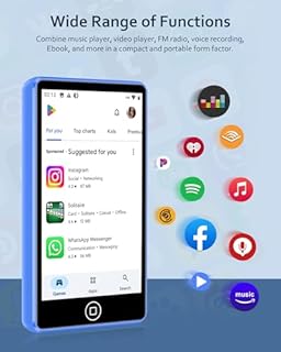 Lecteur MP3 Spotify avec Bluetooth et Wi-FI, AGXOV Baladeur MP3 Bluetooth avec écran Tactile de 4,02 Pouces, 80Go Lecteur MP4 Compatible avec Radio FM, Amazon Music, Deezer, Pandora, Play Store, Bleu