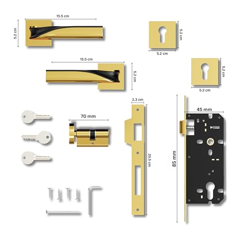 Image of GLOXY Premium Mortise Door Lock Set - Zinc Main Door Lock with 3 Brass Keys - Gold & Black Finish Door Handle Lock for Bedroom, Home & Office Doors - Heavy Duty Lock Body with 2 Year Warranty
