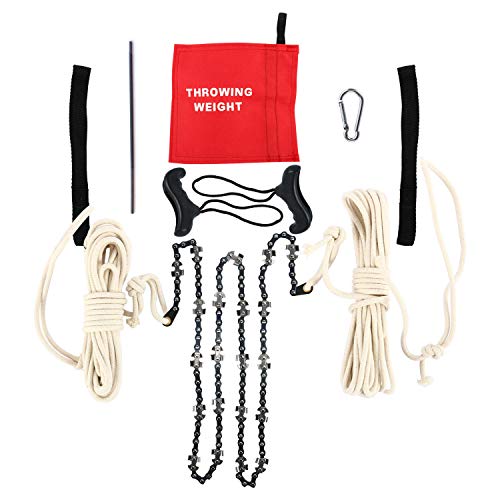 YaeTek 48 Inch Hand Chain Saw with Blade Sharpener, Ropes, Throwing Weight Pouch and Extra Handles - Blades on Both Sides
