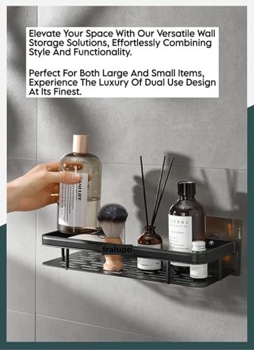 Image of Pack of 2 Multipurpose Self-Adhesive Aluminium Bathroom Wall Mounted Storage Organizer Shelf Holder /Rack /Bathroom Accessories (Black)