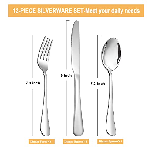 Silverware Set,SANTUO Stainless Steel Knives Spoon Forks Set for Home, Kitchen and Restaurant, Mirror Polished& Dishwasher Safe (12pcs-Silverware set) - Thumbnail 2