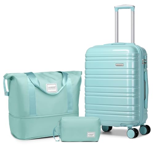 Image of LARVENDER Carry on Luggage 22x14x9 Airline Approved, 20 Inch Hardside Suitcase with Wheels TSA Lock, PC+ABS Lightweight Travel Luggage Sets for Women, Glossy Sky Blue, 3 Piece Set