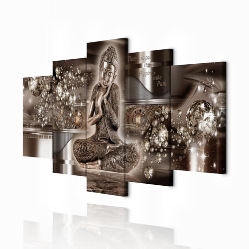 Toile Bouddha 200x100 salon grand tableau décoration marron 5 pièces abstrait zen