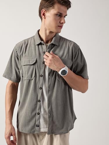 Image of Thomas Scott Men's | Solid | Half Sleeve | Regular Fit | Polyester-Blend | Double Flap Pocket | Spread Collar | Casual Shirt