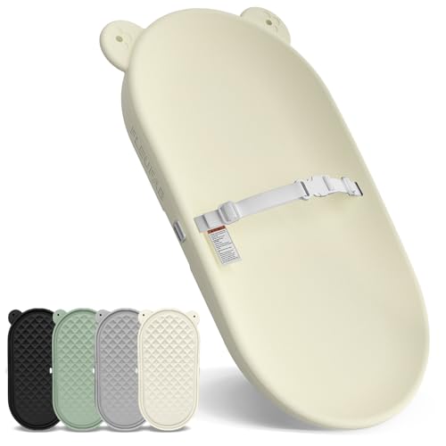 FLEUFAB Baby Changing Pad, EVA Waterproof Non-Slip Changing Table Pad with Adjustable Strap for Dresser Changing Table Nursery, Portable Diaper Changing Pad, Oat