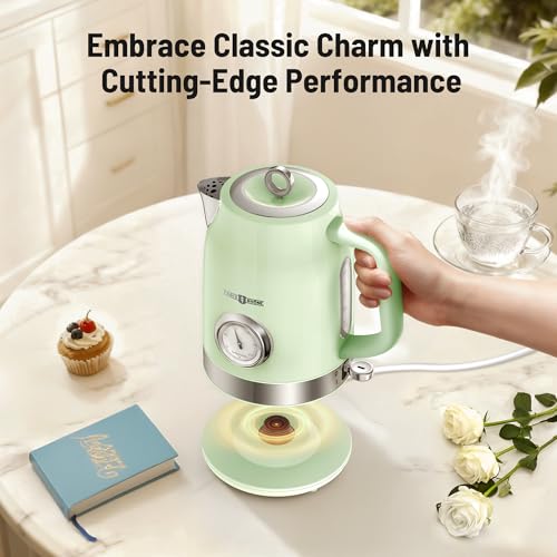 Image of Hot Tea Kettle Water Boiler with Thermometer, 1500W Fast Heating Stainless Steel Tea Pot, Cordless with LED Indicator, Auto Shut-Off & Boil Dry Protection