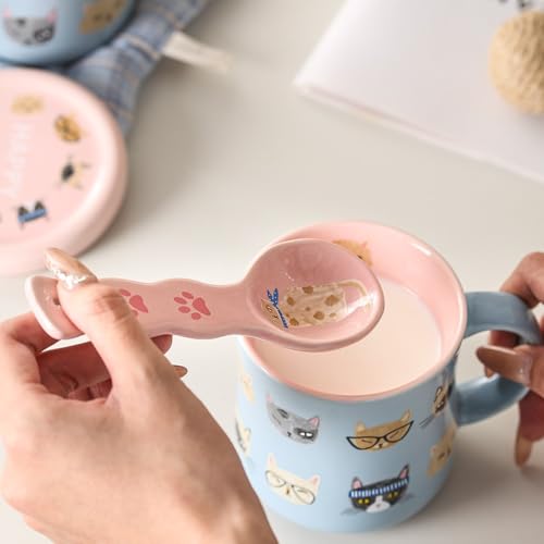 Taza de cerámica para café con tapa y cuchara 450 ml miniatura 3