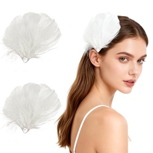 MWOOT 2 Pinces à Cheveux en Plume Blanche, Coiffe Cygne Blanches, Accessoires Cheveux Ballet pour...