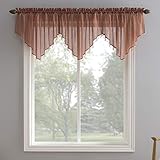 No. 918 Erica Crushed Texture Sheer Voile Beaded Ascot Rod Pocket Curtain Valance, 51' x 24', Cedar Orange