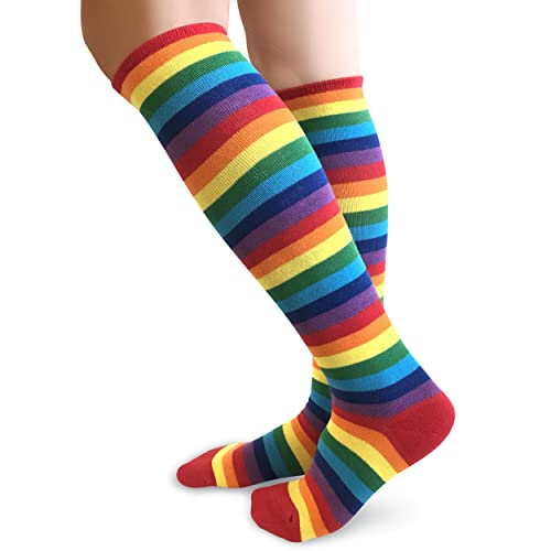 Image of PolyMedea Elite Quality Colorful Soft Cotton Women's Striped Knee High Socks