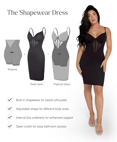 Popilush Shapewear Dress Corset Dress Mesh Bodycon Dresses for Women Slip Dress Party Midi Dresses Club Outfits2