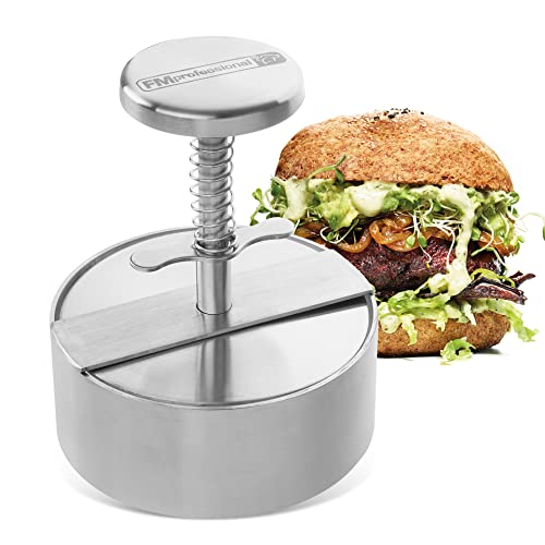 FM Professional Prensa Hamburguesas Profesional XXL | Molde Grande en Acero Inoxidable para Carne, Pescado, Burger Vegana, Filetes Rusos | Apta para lavavajillas, 14x11,5cm, 1 ud.