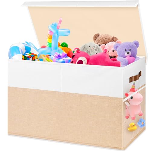 Mabahoo Large Toy Box, Collapsible Sturdy Storage Chest With Lids, Kids Toy Chest Storage Organizer Toddler Bin Boxes for Living Room, Bedroom, Nursery, 25