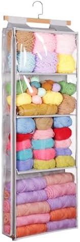 Hlimior Clear Hanging Yarn Storage Organizer - 4 Large Pockets With Zippers For Knitting & Crochet