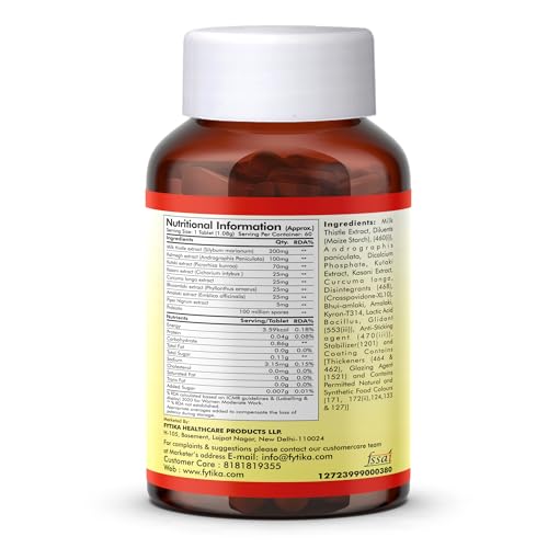 Image of Fytika Fit Liver | Liver Detox Supplement | Liver Detox with Milk Thistle, Kalmegh, Kutaki, Kasani, Haldi | For Men & Women | 480 Tablets (Pack of 8)