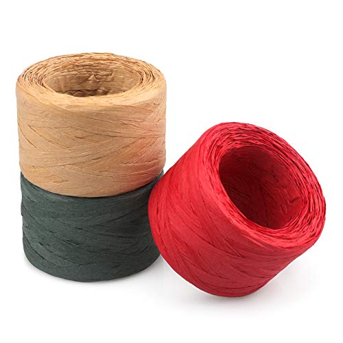 Christmas Gift Raffia,656 Feet Natural Colored Raffia Paper Ribbon Twine Strings,Red Green Kraft Raffia Twine Craft Ribbon For Florist Bouquets Decoration Christmas Holiday Gift Wrap Diy Crafts #TOP4