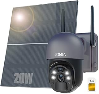 Xega 4G LTE Security Camera with 20W Solar Panel 20,000mAh Battery SIM Card - [24/7 Record] Solar Powered Security Camera Outdoor Wireless, 2K HD Color Night Vision CCTV, PIR Motion Detection, IP66