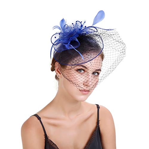 Chapeau bibi pour femme avec voile - Chapeau de mariage - Chapeau melon - Chapeau de thé - Chapeau de course - Chapeau de fleur - Avec bandeau - Pinces à cheveux - Coiffe Cover