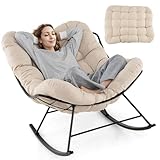 Combine Robustesse et Confort : La chaise à bascule d'extérieur est fabriquée avec un cadre en métal robuste, offrant une capacité de poids remarquable de 205 kg. Le siège surdimensionné ergonomique de 110 x 95 x 94 cm (L x l x H) s'aligne parfaitement avec vos genoux, vos hanches et votre taille, assurant une posture assise relaxante.