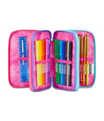 Seven, Mäppchen, Mehrfarbig, Federtasche für Schreibwaren, Etui mit Stiften, Kugelschreiber, & mehr, 3 Fächer, Mädchen & Jungen, Schule - Grundschule, XXL, schwarz-rosa