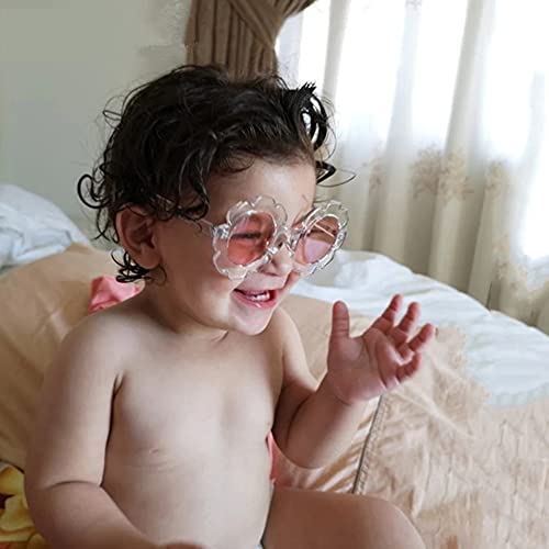 Laurinny Kids Sunglasses Round Flower Uv400 Protection Colorful Glasses For Children Girl Boy(Bling Pink Clear, 58) #TOP1