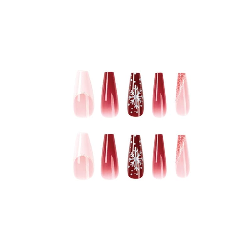 Vividvibe Press On Nails -Christmas Long Coffin Fake Nails,Christmas Snowflake Design?Fit Perfectly?Reusable |12 sizes - 24 pcs