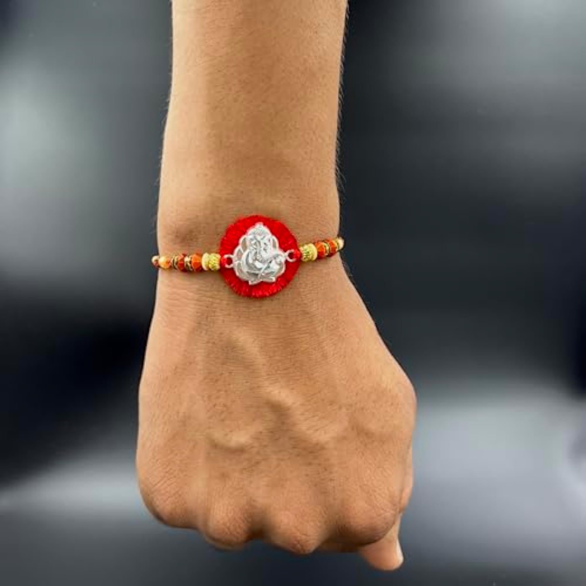 Real Pure Rudraksha Bracelet for Brothers, Red-Yellow 1