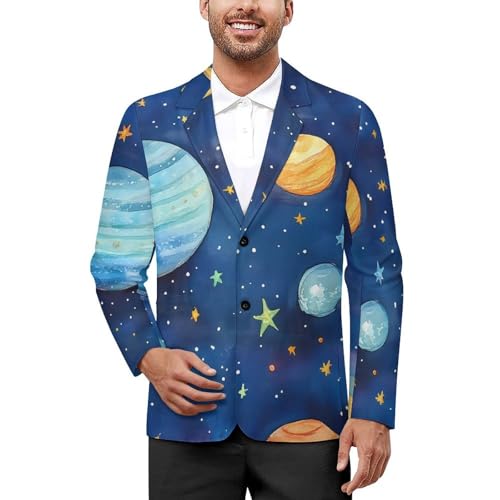 Watercolor Galaxy Solar System Classic Suits Blazer for Men Business Tuxedo Jacket Sport Coat Two Buttons