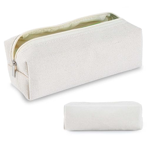 Image of SenseYo Cute Pencil Case Bag with Smooth Zipper Small Canvas Pen Pouch Storage Organizer for Stationery Cosmetics Electronics Classroom Office Travel (Beige)