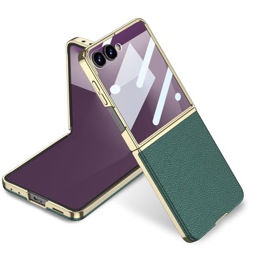 Image of Midkart Leather Case Compatible with Samsung Galaxy Z Flip 7 Release 2025 Electroplated Hard PC Lightweight with Independent Camera Protection Cover, Green