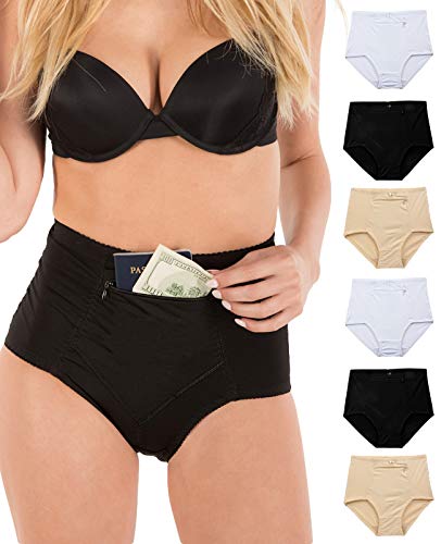 Barbra’s Women’s Travel Pocket Underwear Girdle Brief Panties S-4XL (Medium, 6 Pack)
