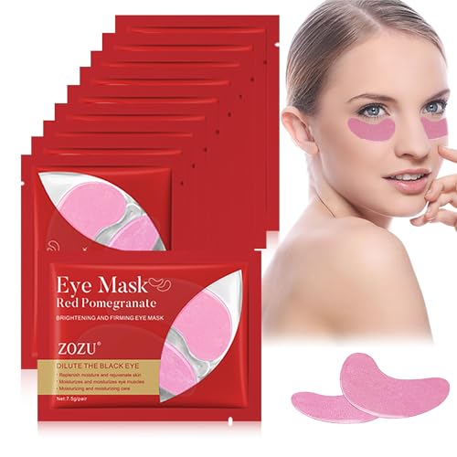 10 Pairs Crystal Collagen Under Eye Patches, Hydrating Under Eye Gel Pad, Under Eye Treatment Mask for Dark Circles, Puffy Eyes, Anti Wrinkle, Fine Lines, Skincare for Women and Men (Pomegranate)